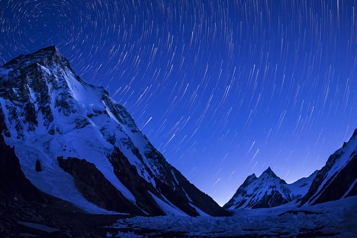 2. K2 mountain captured on a clear night just before sunrise