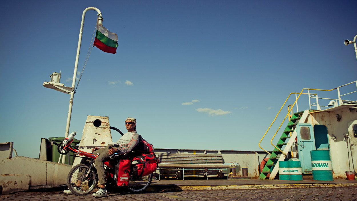 Taking the ferry across the Danube river to enter Bulgaria.